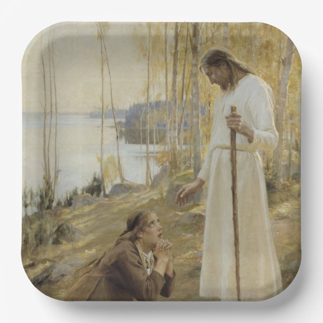 Christus und Mary Magdalene im finnischen ländlich Pappteller (Vorderseite)