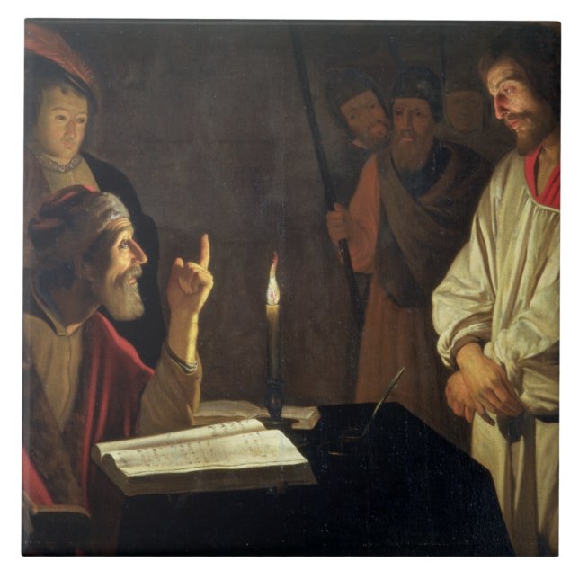Christus vor Caiaphas (Öl auf Leinwand) Fliese (Vorderseite)
