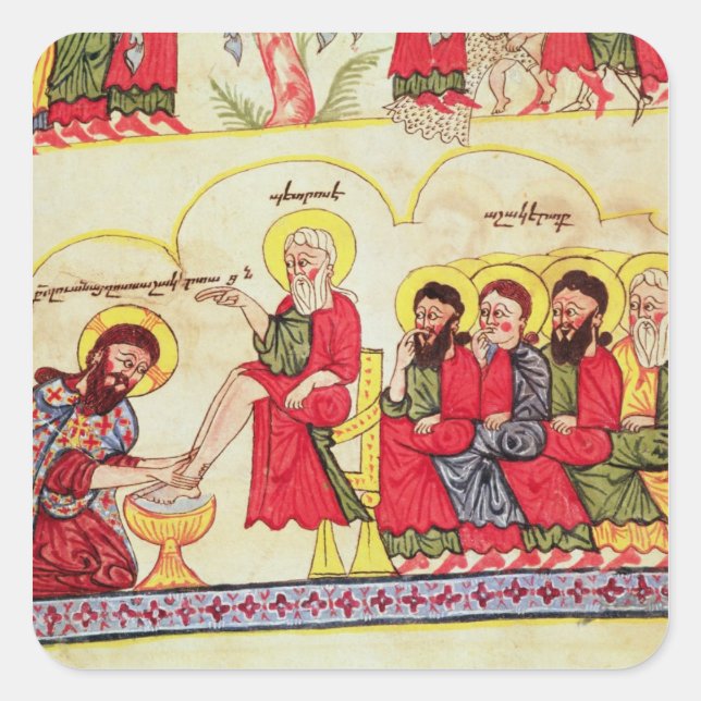 Christus wäscht die Jünger die Füße Quadratischer Aufkleber (Vorderseite)