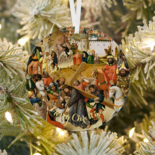 Christustragendes Kreuz Vintage Art Weihnachten Ornament Aus Metall