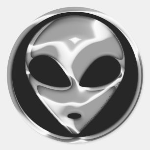 CHROM-ALIEN-KOPF RUNDER AUFKLEBER