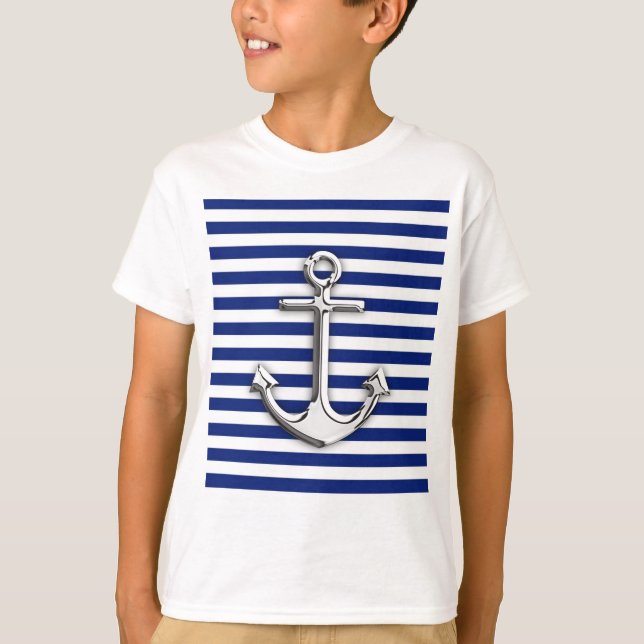 Chrom-Anker auf Marine-Streifen T-Shirt (Vorderseite)