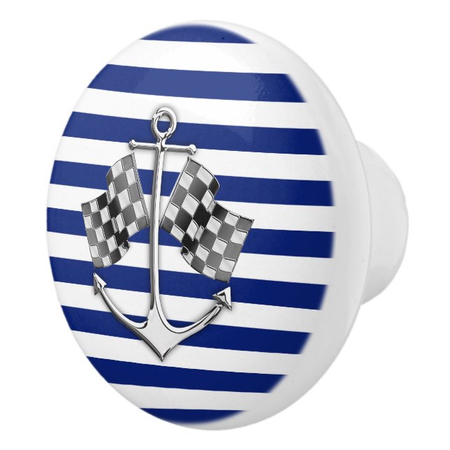 Chrom-Anker auf Seemarine-blaue Streifen-Druck Keramikknauf (Rechts)