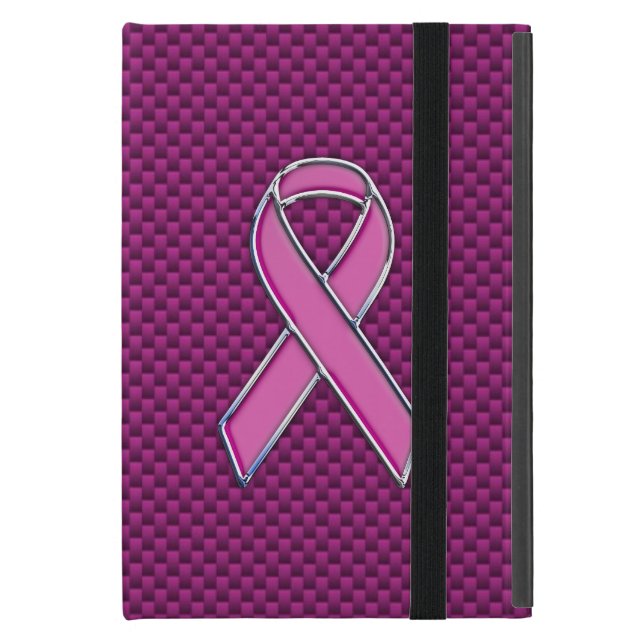 Chrom-Art-Rosa-Band-Bewusstseins-Kohlenstoff-Faser iPad Mini Etui (Vorderseite Geschlossen)