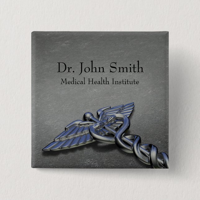 Chrom Berufliche medizinische Kadukeus - Schaltflä Button (Vorderseite)