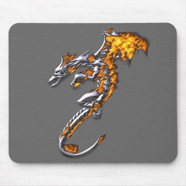 Chrom-Drache mit Flammen Mousepad (Vorne)