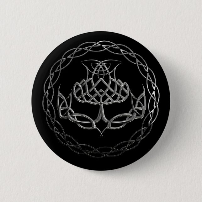 Chrom-keltische Knoten-Distel Button (Vorderseite)