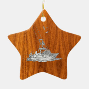 Chrom mag Fischerboot auf Teakholz-Holz Keramik Ornament