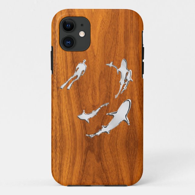 Chrom mag Taucher mit Haifisch-Silhouetten Case-Mate iPhone Hülle (Rückseite)