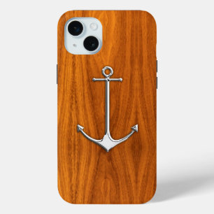 Chrom Nautical Anchor auf Teak Wood Case-Mate iPhone Hülle