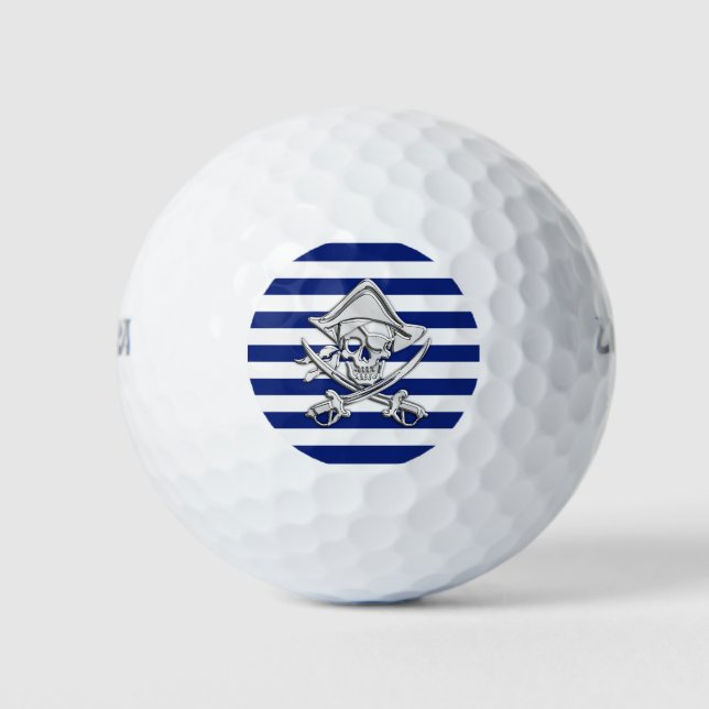 Chrom Nautische Kreuzbeine Druck auf Navy Strips Golfball (Vorderseite)