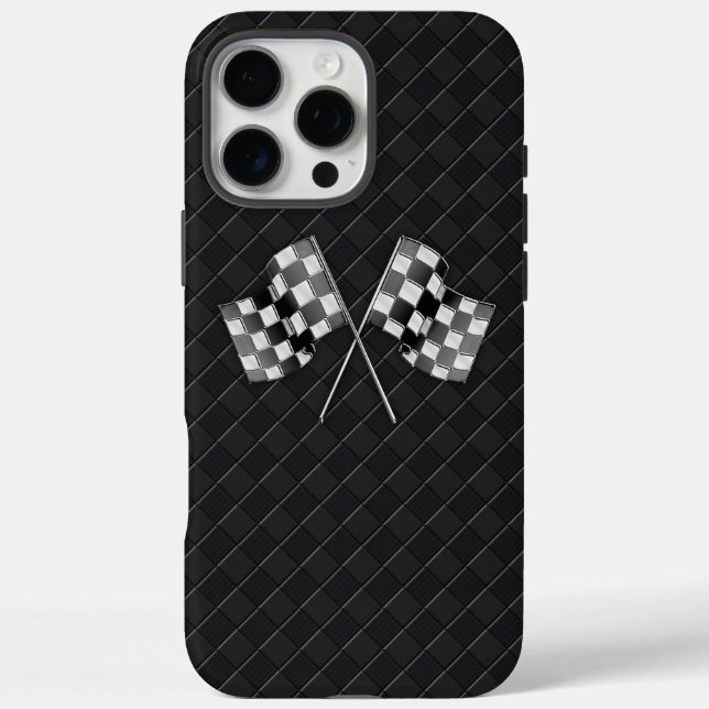 Chrom-Racing-Flags auf kariertes Leder Case-Mate iPhone Hülle (Rückseite)