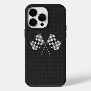 Chrom-Racing-Flags auf kariertes Leder iPhone 14 Pro Max Hülle