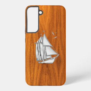Chrom Silver Sailing auf Teak Veneer Dekor Samsung Galaxy Hülle