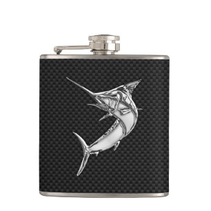 Chrom-Speerfisch auf Kohlenstoff-Faser-Druck Flachmann