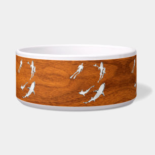 Chrom Style Diver mit Haien auf Teak Veneer Napf