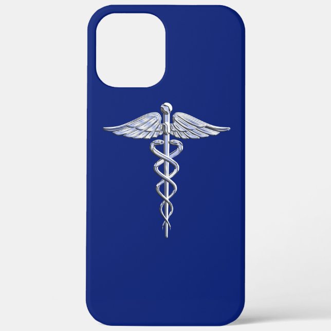 Chrom wie Caduceus Medical Symbol auf blauem Dekor Case-Mate iPhone Hülle (Rückseite)