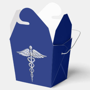 Chrom wie Caduceus Medical Symbol auf blauem Dekor Geschenkschachtel