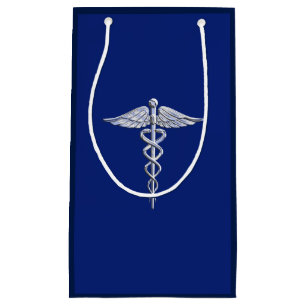 Chrom wie Caduceus Medical Symbol auf Navy Blue Kleine Geschenktüte