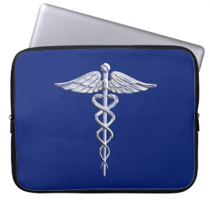 Chrom wie Caduceus Medical Symbol auf Navy Blue Laptopschutzhülle