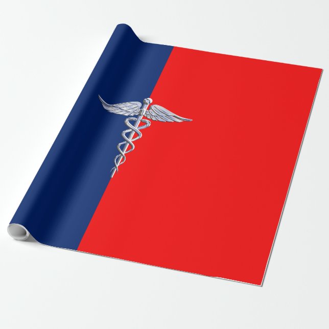 Chrom wie Caduceus Medical Symbol League Decor Geschenkpapier (Ungerollt)