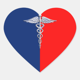 Chrom wie Caduceus Medical Symbol League Decor Herz-Aufkleber