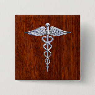 Chrom wie Caduceus Medical Symbol Mahogany Dekor Button