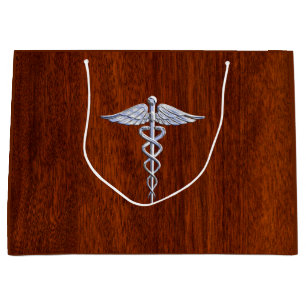 Chrom wie Caduceus Medical Symbol Mahogany Print Große Geschenktüte