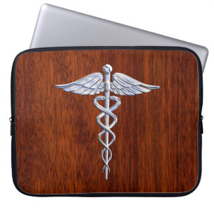 Chrom wie Caduceus Medical Symbol Mahogany Print Laptopschutzhülle