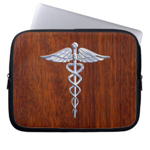 Chrom wie Caduceus Medical Symbol Mahogany Print Laptopschutzhülle