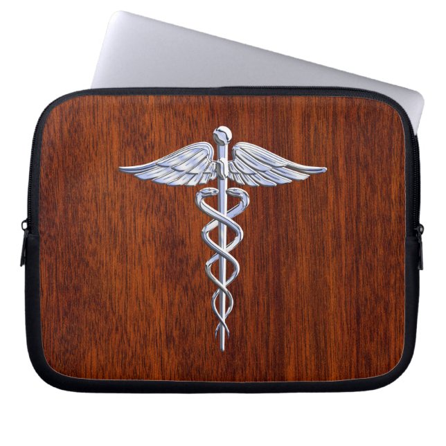 Chrom wie Caduceus Medical Symbol Mahogany Print Laptopschutzhülle (Vorderseite)