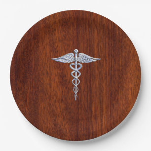 Chrom wie Caduceus Medical Symbol Mahogany Print Pappteller