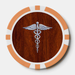 Chrom wie Caduceus Medical Symbol Mahogany Print Pokerchips