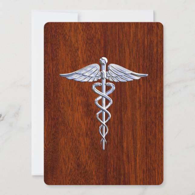 Chrom wie Caduceus Medical Symbol Mahogany Style (Vorderseite)