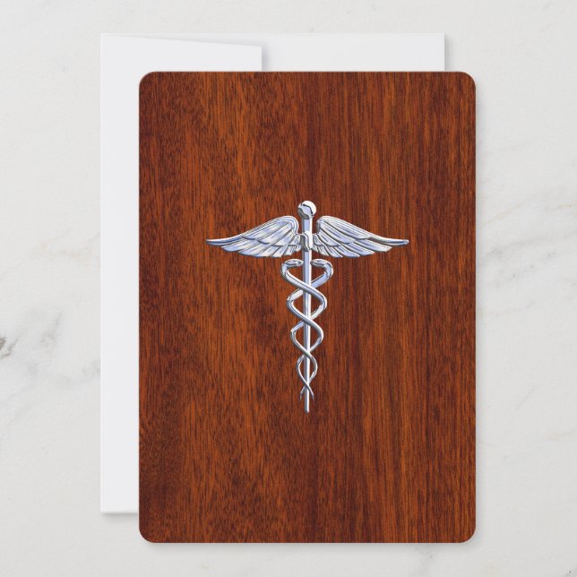 Chrom wie Caduceus Medical Symbol Mahogany Style (Vorderseite)