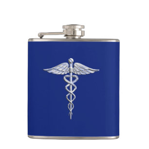 Chrom wie Caduceus Medical Symbol Navy Blue Deko Flachmann