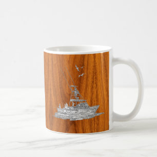 Chrom wie Fischerboot auf Teak-Holz-Dekoration Tasse