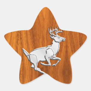 Chrom wie laufender Hirsch auf feinem Teakdruck Stern-Aufkleber