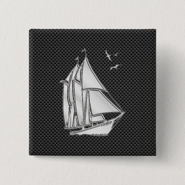 Chrom wie Regatta Sailboat auf Carbon Fibre Dekora Button (Vorderseite)