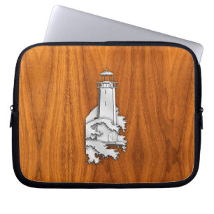 Chromähnlicher Leuchtturm auf Teakholz Laptopschutzhülle