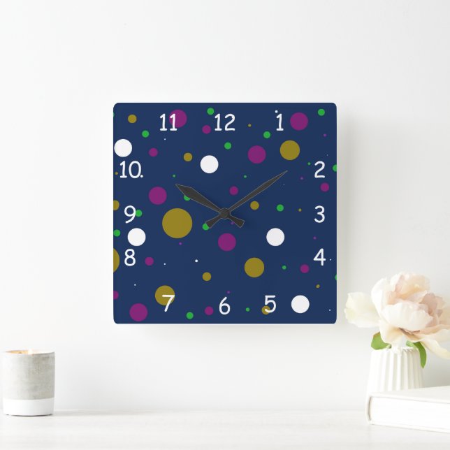 Chromatic Confetti Quadratische Wanduhr (Zuhause)