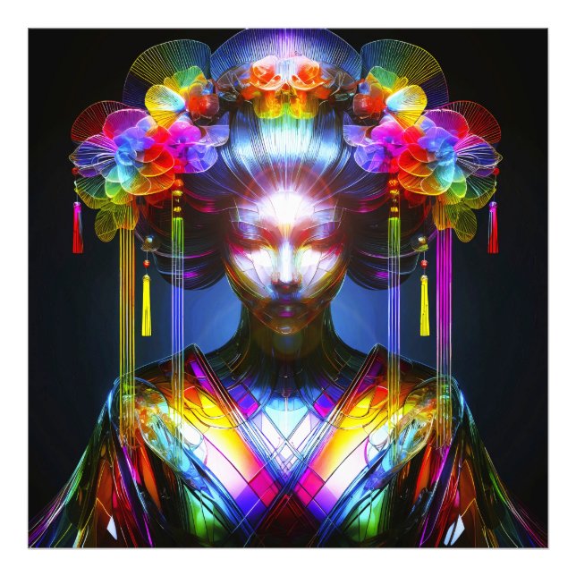 Chromatisch Farbige Glas-Geisha im Kontrast Fotodruck (Vorne)