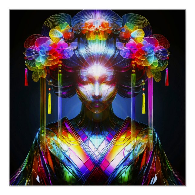 Chromatisch Farbige Glas-Geisha im Kontrast Poster (Vorderseite)