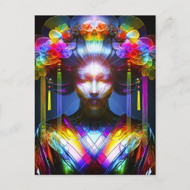 Chromatisch Farbige Glas-Geisha im Kontrast Postkarte (Vorderseite)