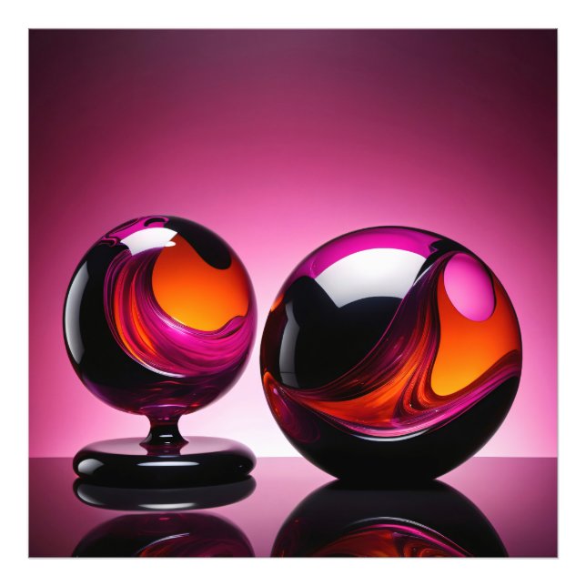 Chromatisch farbige Glaskegeln in Reflexion Fotodruck (Vorne)