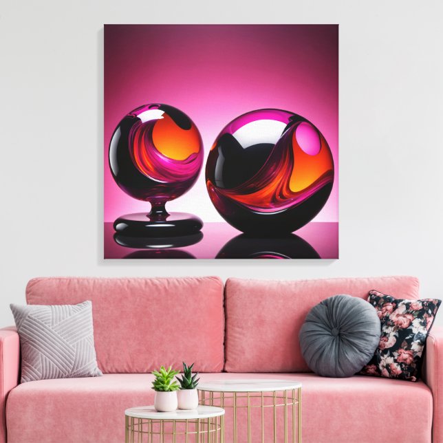 Chromatisch farbige Glaskegeln in Reflexion Leinwanddruck (Insitu (Wohnzimmer))