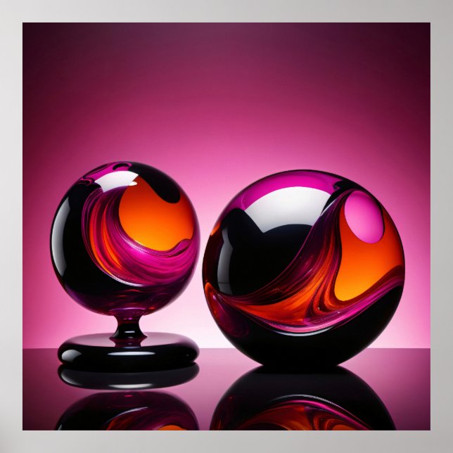 Chromatisch farbige Glaskegeln in Reflexion Poster (Vorne)