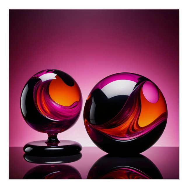 Chromatisch farbige Glaskegeln in Reflexion Poster (Vorderseite)