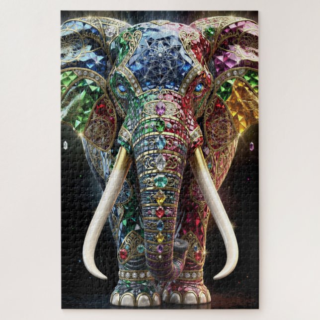 Chromatischer Elefant-Wandkunst | Lebendige geomet Puzzle (Vertikal)