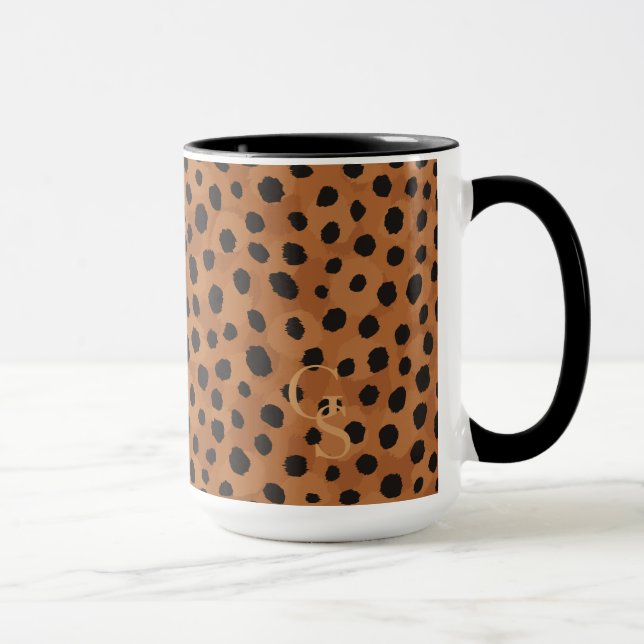 Chrombraune Geparden-Monogramm Tasse (Rechts)
